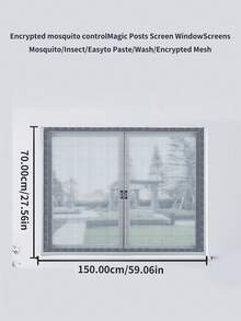 多种尺寸可选，防蚊虫，透气，易于安装的魔术贴自粘式窗纱，适用于客厅和卧室 - 黑色 - 查看 79