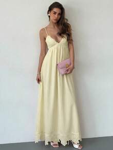 Aloruh 优雅度假波西米亚风吊带连衣裙，深V领，露背设计，女士夏季服装，夏季沙滩装，女士海滩度假装，波西米亚热带度假装，婚礼宾客礼服，新娘送礼会礼服，白色优雅高贵飘逸早午餐连衣裙，女士度假装，女士沙滩裙，女士夏季连衣裙 - 米色 - 查看 7