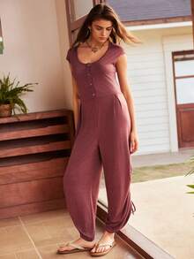 Bohemian Style Casual Knit Jumpsuit For Women, Loose Fit Loungewear - Redwood - View 6