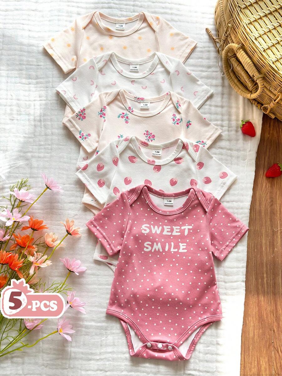 SHEIN Vintaside Kids 3件套新生儿男宝宝休闲短袖连体衣,夏季 - 彩色 - 查看 1