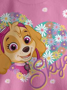 SHEIN | PAW Patrol 年轻女孩日常通勤卡通狗雏菊字母爱心印花落肩宽松圆领卫衣 - 白色 - 查看 3