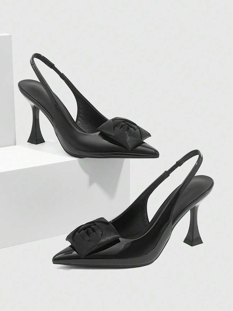CUCCOO SZL Women's High Heels Pointed 9CM Elegant Stiletto Shoes Back Strap Easy To Wear PU Leather Mirror Large Buckle Square Flower Rose Applique High Heels Women's Brown Black High Heels Sexy Wine Glass Heel Versatile For Daily/Party/Christmas/Thanksgiving Valentine's Day Dating/Party/Professional Shoes Work Shoes Outside Women's Shoes Valentine's Day