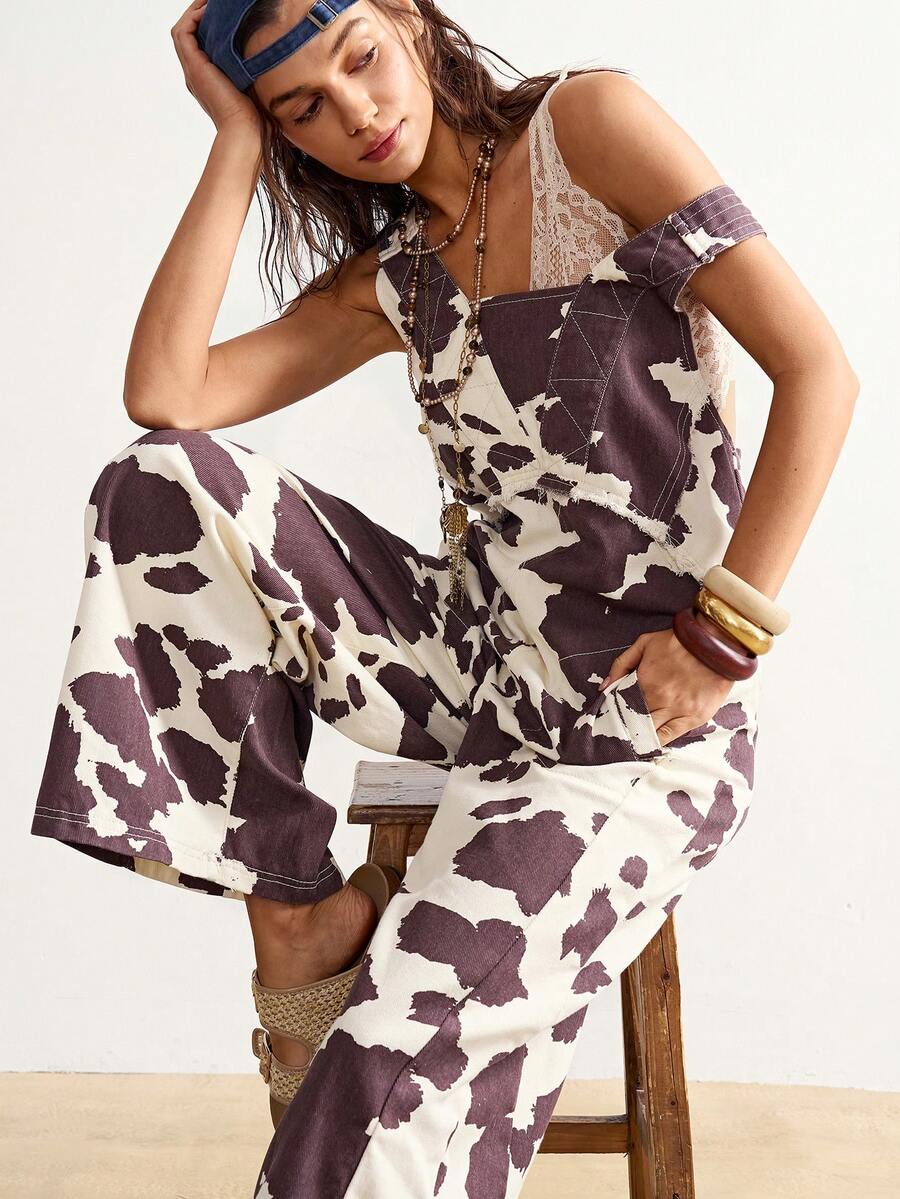 Bohemela 女士印花休闲牛仔背带裤 - 彩色 - 查看 1