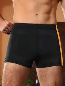 Manfinity Swimmode Men's Summer Beach Vacation Contrast Striped Side Slim Fit Swim Trunks - Multicolor - View 4