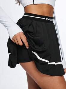 Gameset SHEIN Sport Black Athletic Pleated Skirt,Built‑In Shorts Skort, High‑Rise Logo Waist,Studio‑To‑Street Design,Skirt Tennis - Black - View 1