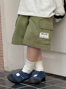 DAZY 男童时尚口袋牛仔短裤 - 軍綠色 - 查看 2