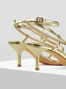 Mnmlis Women's Strap-Toed Stiletto Sandals - Light gold - View 6