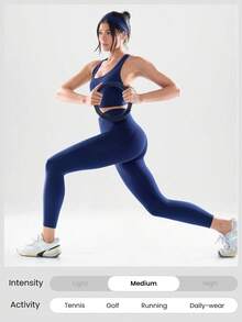 GLOWMODE 2件套 Powersculpt™ Flex Your Fit 吸汗速干凉爽运动文胸及24英寸紧身裤套装，交叉后背宽肩带设计，适合高强度运动、跑步训练，可拆卸胸垫，春夏款 - Dark Blue - 查看 8