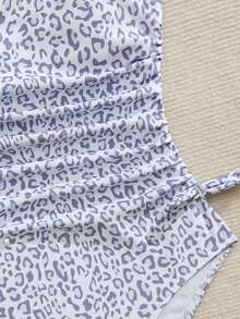 SHEIN Tween-Mädchen Badeanzug mit Leoparden-Muster und Raffung, ärmelloser Sommer Lässig Bademode - Mauve - Übersicht 4