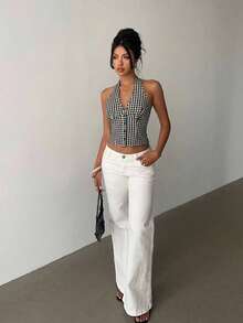 Aloruh Women Cotton Striped Stand Collar Single-Breasted Vest Thin Blazer In Fall/Winter - Black and White - View 5