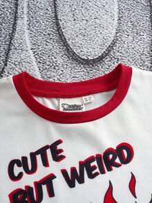 SHEIN HOT STUFF Young Boy Casual Cartoon & Letter Graphic Colorblock Round Neck Short Sleeve T-Shirt, Summer - White - View 3