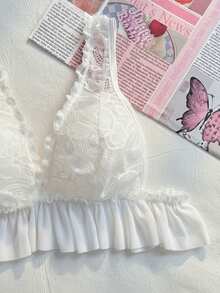 PetitDoll 两件套蕾丝撞色网纱性感内衣套装，婚礼季 - 白色 - 查看 3