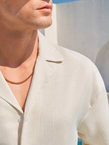 Manfinity VDAYZ Men's Solid Color Flat Collar Single-Breasted Front Short Sleeve Top And Drawstring Waist Shorts Casual Holiday Beach Suit - Beige - View 5
