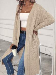 SHEIN LUNE Women's Solid Color Casual Cardigan, Minimalist & Fashionable Fall Winter Cloth For Women - Apricot - View 4
