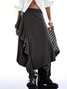 LYSMO 2026新款极简主义春夏女装纯色褶皱荷叶边休闲百搭A字裙/春季女装/夏季假期/毕业季裙/女士度假/女士节日/夏季假期/休闲裙/女士休闲装/黑色裙/Y2K裙/狂欢节/狂欢节服装/2026狂欢节女士造型/女士生日/Y2K/2000年代风格 - 灰色 - 查看 7