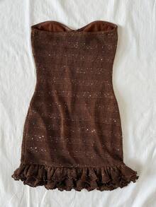 Soleia 女士亮片海星装饰性感抹胸迷你连衣裙 - 棕色 - 查看 4