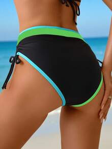 SHEIN Swim 女士拼接撞色成熟连体泳衣，夏季沙滩装 - 黑色 - 查看 5