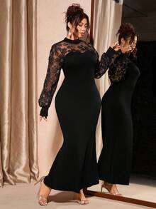 Cravure 大码优雅黑色高领灯笼袖亮片刺绣鱼尾连衣裙 大码连衣裙 酒红色大码晚礼服 曲线连衣裙 曲线优雅连衣裙 大码优雅连衣裙 女士优雅连衣裙 亮片连衣裙 闪亮红色连衣裙 酒红色连衣裙 - 黑色 - 查看 7