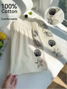 Comfortcana Quần short rộng rãi in họa tiết lưng thun cỡ lớn, mùa xuân/hè - Màu be - Xem 3