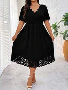 Elenzga Đầm mùa hè đa năng dành cho nữ cỡ lớn, chất liệu cắt laser, họa tiết cháy, dáng rộng, cạp chun. - màu đen - Xem 8