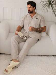 Multi-Color Short Sleeve Matching Pants Men's Pajama Set, Spring/Summer - Multicolor - View 4