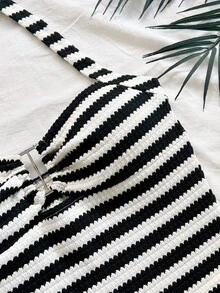 Soleia Mono de verano con detalles de anillo y tirantes para mujer - Blanco y Negro - Ver 3