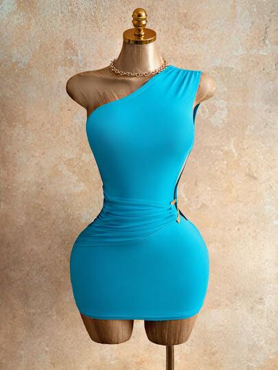 Mistrie 女士纯色无袖褶皱侧开衩修身性感连衣裙