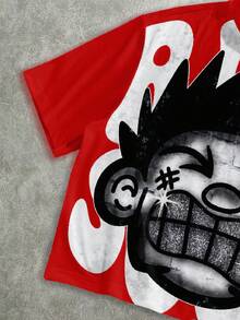 Manfinity ZONE917 OEM Digital Full Print Loose Cropped T-Shirt (High Quality) Anime Tshirt - Red - View 6