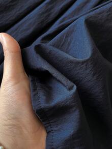 Muvela 新款春夏藏蓝色弹力褶皱可调节系带蝴蝶结A字裙，百搭休闲日常装 - 藍色 - 查看 7