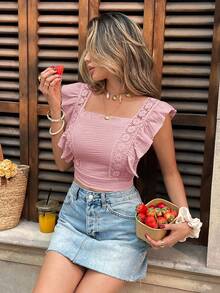 SHEIN Frenchy 女士纯色露背蝴蝶结衬衫 - 粉色 - 查看 4