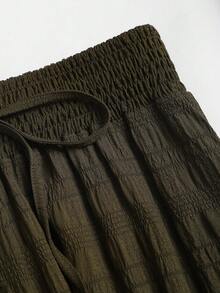 Sweetra Women's Green Bohemian Textured Fabric Casual Commuter Pants, Suitable For Beach Vacation, High-Waisted Design, Straight Leg, Spring/Summer - Army Green - View 3