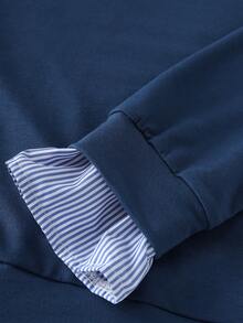 Resyla 女士长袖领条纹拼接卫衣 - 寶藍色 - 查看 4