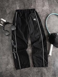 Coolqubz Quần dài ống đứng phong cách thể thao đường phố, họa tiết tia sét Gothic mới dành cho thanh thiếu niên, thích hợp cho mùa xuân/hè. - màu đen - Xem 1