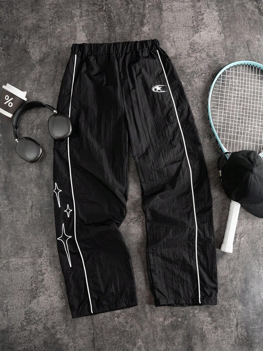 Coolqubz Quần dài ống đứng phong cách thể thao đường phố, họa tiết tia sét Gothic mới dành cho thanh thiếu niên, thích hợp cho mùa xuân/hè. - màu đen - Xem 1