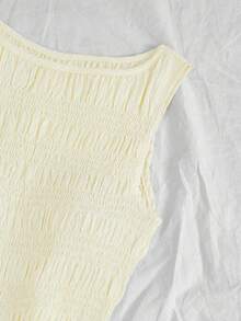 Elamini Vestido mini con volantes en el bajo, color albaricoque, para verano - Amarillo claro - Ver 3