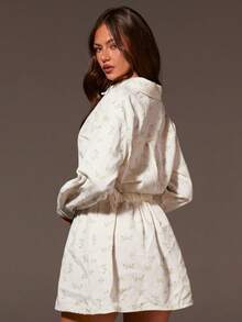 Athîral 女士休闲白色印花长袖牛仔迷你连衣裙 - 白色 - 查看 5