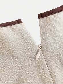 Firerie Kids 少女新款圆领镂空撞色系带腰侧荷叶边下摆无袖褶皱连衣裙，后背拉链，时尚、年轻、优雅、百搭，收腰设计，适合春、夏、秋、冬四季穿着。 - 杏色 - 查看 3