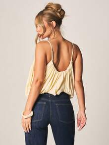 MISSGUIDED Draped Bubble Hem Camisole With Gathered Neckline And Thin Straps For Summer Casual Wear - Light Yellow - View 2