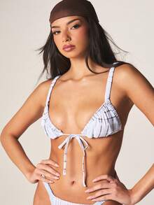 MISSGUIDED Check Pattern Triangle Bikini Top With Tie Detail Ruffled Edges Summer Beach Swimwear - Multicolor - View 3