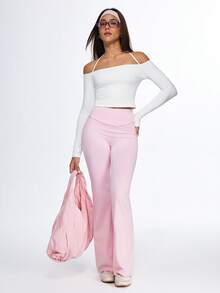 Eassivo Eassivo Women's White Off‑Shoulder Crop Top With Halter Tie,Long Sleeve Athleisure Top, Square Neck, Back Tie, Off Shoulder Top - White - View 5