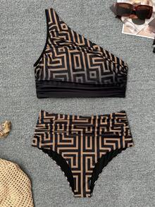 Swim Chiccia Women's Asymmetric Neckline Geometric Print Bikini Set - Multicolor - View 4