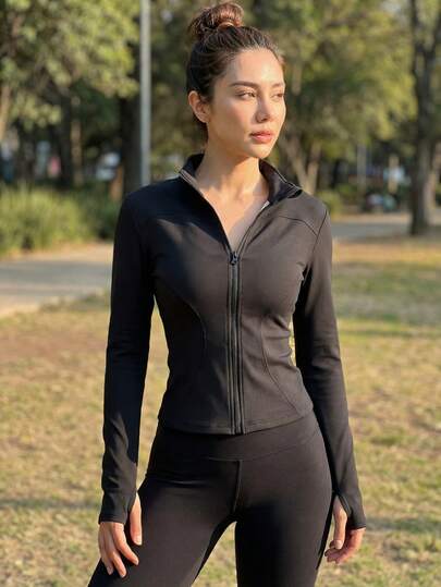 Chaqueta deportiva suave de manga larga con detalle para pulgar para mujer