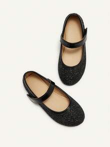 Cozy Pixies A Pair Of Spring And Summer Versatile Everyday Girls Glitter Mary Jane Flats Princess Pink Party Party Wedding Season Dress Dress With Black Kids Flats - Black - View 5