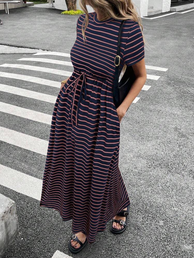 Siren Gaze Women's Striped Casual Short Sleeve Midi Dress Striped Maxi Dress  Modest Summer Dress Women's Dress Women's Summer Dresses Maternity Dresses  Casual Women Clothes Dress | SHEIN EUR