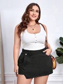 EMERY ROSE Plus Size Solid Color Casual Denim Shorts - Grey - View 3