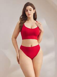 Ocili Bộ đồ lót màu trơn cỡ lớn, áo ba lỗ và quần lót đơn giản, thoải mái và thời trang để mặc hàng ngày, nâng đỡ - Đỏ - Xem 2