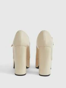 CUCCOO LuxiPop Women's Thick Sole High Heel Pumps, Round Toe Design, Elegant Leather Shoes, Sexy Club/Runway Style, All Season - Beige - View 5