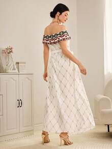 Al Najma Women's Retro Off-Shoulder Arabic Style Dress - White - View 3