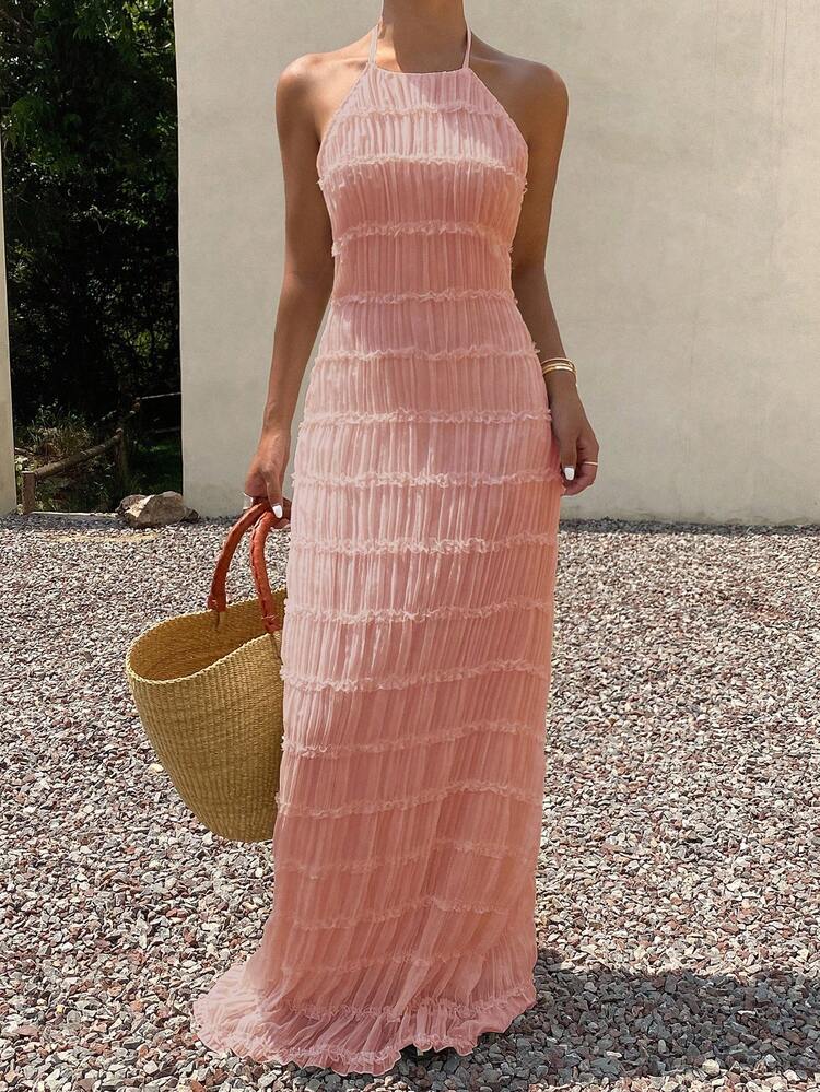 Vacation Style Tie-Up Halter Dress For Women