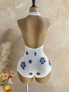 Soleia Women's Floral Pattern Halter Backless Jumpsuit - Multicolor - View 2